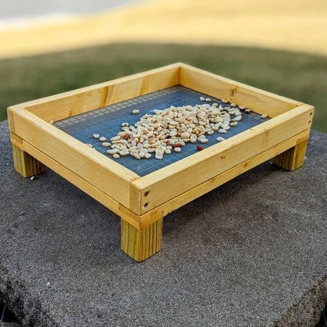 "Outdoor bird feeder gifts enjoyed by all age groups. 12 x 15 large tray is handcrafted from spruce or cypress using lap joint construction, assembled with stainless steel screws, double wire mesh floor & treated 2\" legs. We offer our tray feeders with stain or natural wood. This stain offers waterproofing, fade resistant with mold & mildew protection. The stain is transparent showing the patina of the wood. Try the best cardinal bird food around: www.etsy.com/listing/840411062 Our ground bird Ground Bird Feeder, Bird Feeder Gift, Large Bird Feeders, Wood Bird Feeder, Diy Bird Feeder, Diy Birds, Cardinal Bird, Wood Bird, Bird Food