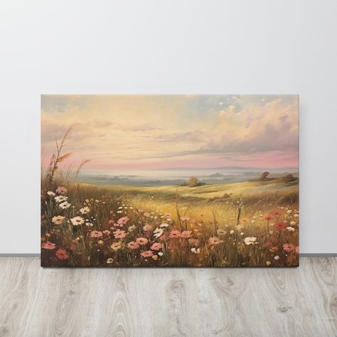 Sunrise Oil Painting, Themed Paintings, Sunrise Landscape, Wildflower Meadow, Entryway Hallway, Drawing Skills, Landscape Prints, Art Tips, Decor Vintage