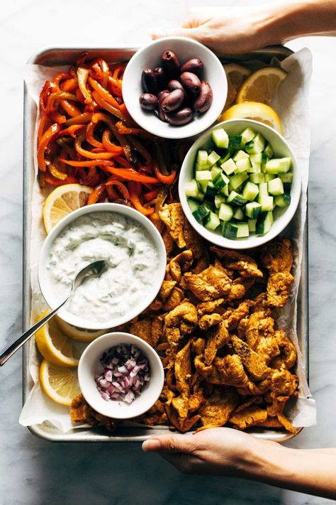 Sheet Pan Chicken Pitas with Tzatziki | Pinch of Yum | Bloglovin’ Sheet Pan Chicken Pitas, Chicken Pitas, Chicken Mediterranean, Yogurt Dill Sauce, Fajita Chicken, Chicken Pita, Tzatziki Recipes, Meal Rotation, Pinch Of Yum