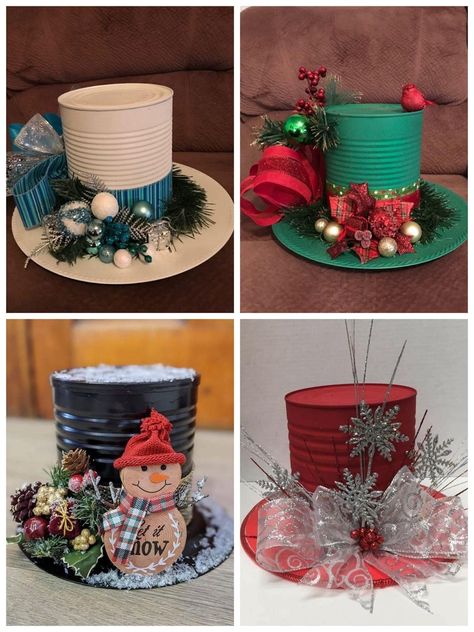 Decorative Hats, Snowman Hats, Christmas Decorations Centerpiece, Snowman Hat, Handmade Christmas Crafts, Christmas Crafts To Make, Diy Snowman, Christmas Ornament Crafts, Christmas Crafts Decorations