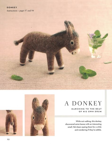 Felt Donkey Pattern, Felt Donkey, Felted Donkey, Needle Felting Diy Tutorials, Felting Tutorial, Felting Diy, Needle Felting Diy, Felting Tutorials, The Donkey