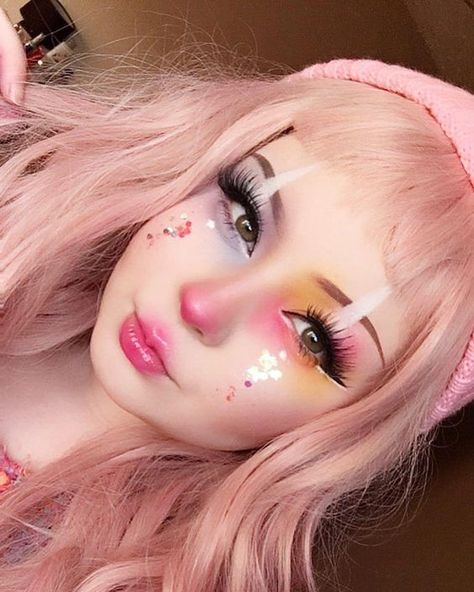 Varias ideias de Maquiagem - Varias ideias de Maquiagem Clown Makeup Pretty, Anime Make-up, Makeup Kawaii, Fantasy Make-up, Halloweenský Makeup, Halloween Make-up Looks, Make Up Tutorials, Anime Makeup, Kawaii Makeup