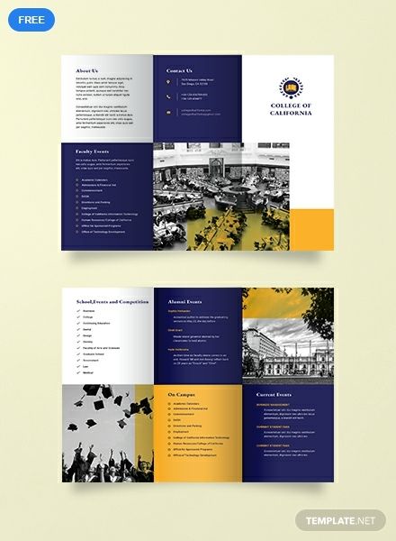 Create the perfect brochure for your college event with this premium template. Easy to edit and fully customizable in all versions of Photoshop, Illustrator, InDesign. This is also printable and free to download. University Brochures, College Brochure, Brochure Sample, Education Brochures, Event Brochure, Brochure Design Layouts, School Brochure, College Event, Pamphlet Design