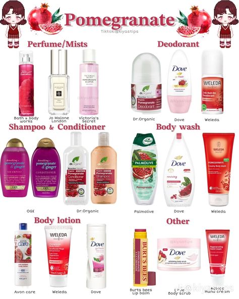 Pomegranate Scent Combos, Pomegranate Scented Shower Routine, Pomegranate Shower Routine, Scent Combos Hygiene Floral, Smell Like Pomegranate, How To Smell Like Grapefruit, How To Smell Like Pomegranate, Body Scent Combos, Pomegranate Body Care