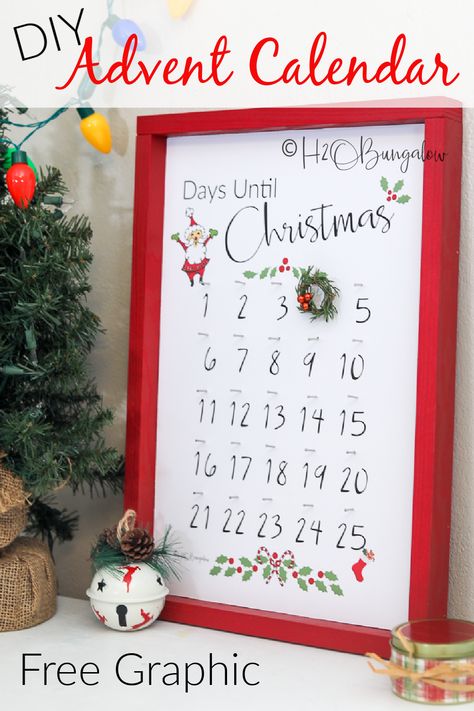 How To Make A DIY Christmas Advent Calendar with free printable. Knock-off version of a popular store X-mas advent calendar. Download the free graphic to make a Christmas countdown calendar today! #Christmascalendar #DIYadventcalendar #christmasdecor #santaiscomming #H2OBungalow Diy Christmas Advent Calendar, Diy Christmas Advent, Christmas Countdown Diy, Christmas Advent Calendar Diy, Christmas Countdown Calendar, Calendar Download, Plaid Decor, Diy Calendar, Christmas Calendar