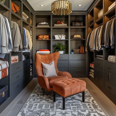 An attractive wardrobe corner with marble countertops and stylish built-in units for added storage Corner Walk In Closet, Small Walk In Closet Organization, Organizing Walk In Closet, Small Walk In Closet, House Closet, Closet Vanity, Closet Design Layout, Walk In Wardrobe, Closet Space