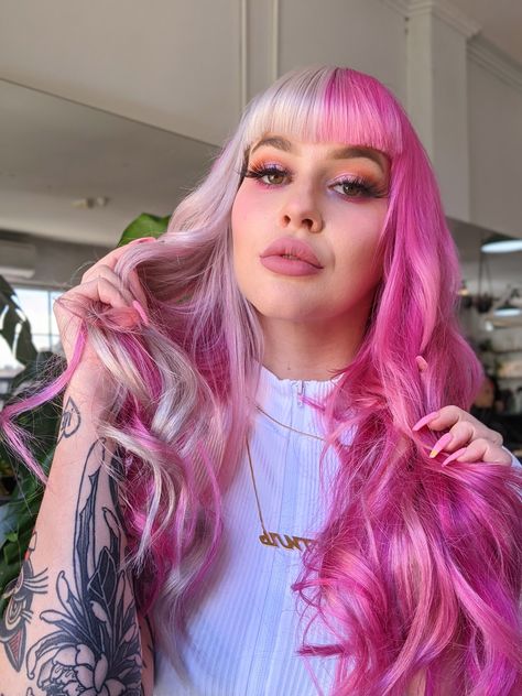 2024 Hair Color Trends | Find Your Signature Look - Summer Hair Colour Strawberry And Cream Hair, Multi Pink Hair, Color Block Hair Pink, Pink Multicolor Hair, Pink Color Block Hair, Pink Hair Shades, Pink Split Dye, Pink And Blonde Hair, Purple And Pink Hair