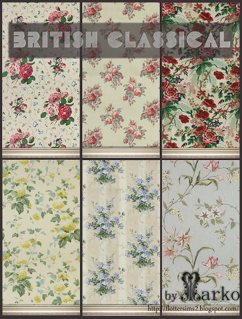 Flotteur: British classical wallpaper Sims 4 Floral Wallpaper Cc, Classical Wallpaper, Ts2 Cc, Blue Flower Wallpaper, English Room, 4 Wallpaper, A Wallpaper, Old Wallpaper, Sims Mods