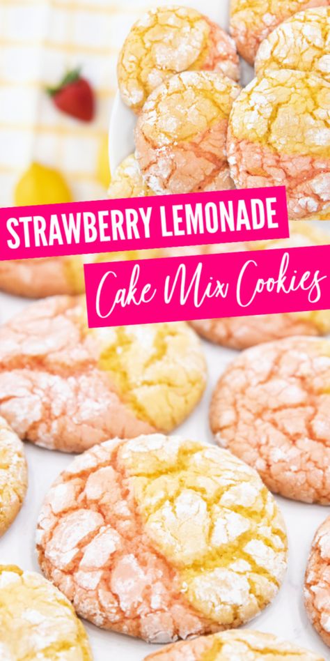 Strawberry Lemon Cookies, Picking Cherries, Strawberry Lemonade Cookies, Lemonade Cookies, Strawberry Lemonade Cake, Strawberry Lemon Cake, Strawberry Cake Mix Cookies, Lemon Cake Mix Cookies, Petite Fours