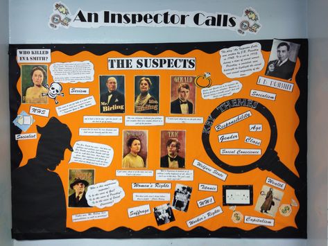 Bulletin board classroom display high school English reading - An inspector calls An Inspector Calls Classroom Display, Classroom Displays English Secondary, Secondary School Displays, Gcse English Display Board, An Inspector Calls Display, High School Display Boards, Secondary English Classroom Displays, English Display Boards Secondary, Macbeth Classroom Display