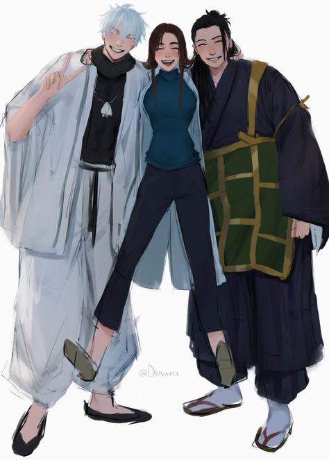 gojo, geto and shoko | from #jujutsukaisen ! by Dio_saurr - twitter Shoko Gojo And Getou Matching, Shoko X Gojo X Suguru, Gojo Shoko And Suguru, Shoko And Gojo, Gojo And Shoko, Shoko X Gojo, Shoko Gojo, Jjk Trio, Jjk Fanart