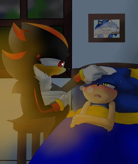 Sick Night by Darklight98 A Kiss On The Forehead, I Don't Feel Good, Two Hedgehogs, Kiss On The Forehead, Disney Minecraft, Sonic Sonic, Pokemon Adventures Manga, Night Shadow, Sick Day