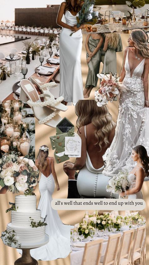 🤍 Wedding Aesthetic Wallpaper, Wedding Collage, Arizona Wedding Venues, Wedding Moodboard, Bachelorette Ideas, 27 Dresses, Wedding Colour, Collage Artwork, White Dress Party