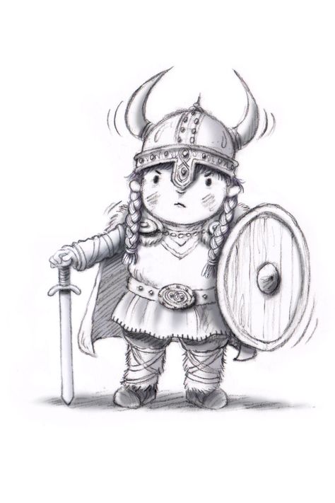 Follow the etsy link to view this Greetings Card featuring a print of my illustration of a little shieldmaiden! The original illustration was produced using pencil and was finished digitally. It is A6 sized (105mm x 148mm) and is printed on 285 gsm matte card. It is blank inside and comes with a recycled envelope in a choice of 4 colours - green, pink yellow or brown. You can view more of my illustrations at www.maryhall-illustration.co.uk All illustrations © Mary Hall Viking Drawing Sketches, Viking Illustration, Hall Illustration, Viking Drawings, Viking Character, Viking House, Warrior Drawing, Shield Maiden, Card Illustration