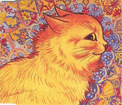 Louis Wain Cats Art, I Am Happy Because Everyone Loves Me Cat, Louis Wain Art, Lois Aesthetic, Louis Wain Wallpaper, How To Paint A Cat, Cat Vintage Aesthetic, Cat Vintage Illustration, Cat Pfp Drawing