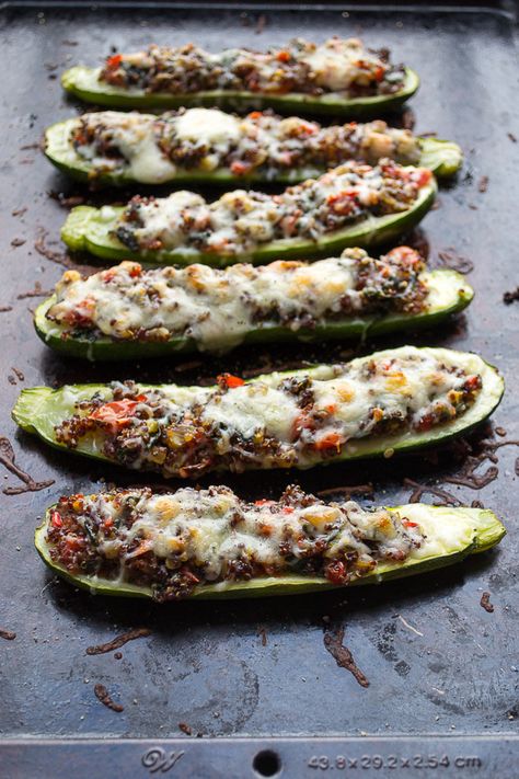 Vegetable Stuffed Portabella Mushrooms - Taste Love and Nourish Zucchini Stuffed, Stuffed Zucchini Boats, Grain Recipes, Vegetable Quinoa, Stuffed Zucchini, Easy Healthy Dinner, Zucchini Boats, Rice Grain, Quinoa Recipes