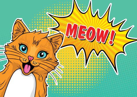 Cat Pop Art Cat Pop Art, Pop Art Vector, Pop Cat, Pop Art Cat, Mode Pop, Pop Art Images, Bowie Art, Lion Painting, Japanese Cat