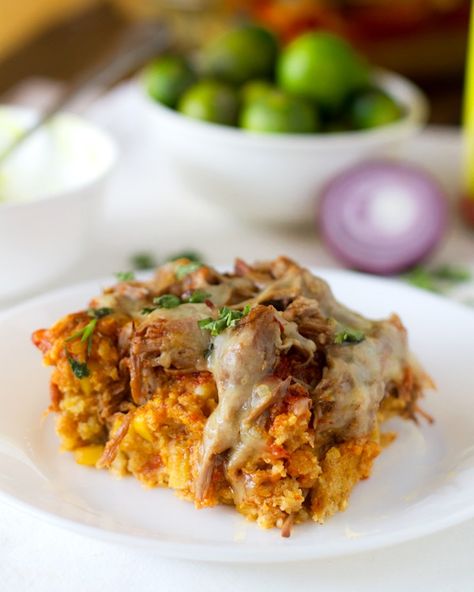 This is a re-make of my most popular recipe, the Chicken Tamale Pie, made with Carnitas instead! Total comfort dinner food! #chicken #tamalepie #dinner #recipe #yummy | pinchofyum.com Leftover Carnitas, Chicken Tamale Pie, Chicken Tamale, Tamale Pie Recipe, Chicken Tamales, Pork Tamales, Leftover Chili, Pinch Of Yum, Comfort Dinner