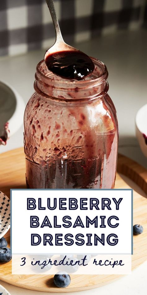 Continuing down the balsamic vinegar path, this tangy blueberry dressing recipe is the quintessential taste of summer and best of all? It only has 3 ingredients. You’ll keep a jar of blueberry preserves in your pantry just to make it…it’s worth a bookmark!Makes about 1 cup of dressing. Blueberry Balsamic Dressing, Blueberry Dressing, Easy Summer Dishes, Blueberry Preserves, Blueberry Balsamic, Homemade Dressing Recipe, Blueberry Vinaigrette, Balsamic Vinegar Recipes, Vinegar Salad Dressing