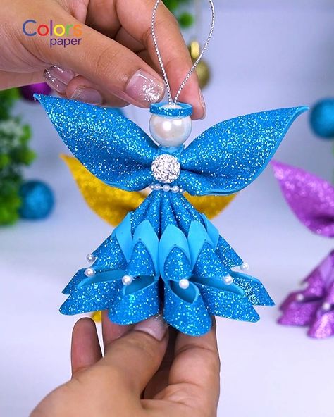 Angel Ornaments Diy, Angels Ornaments, Diy Christmas Angel Ornaments, Diy Angel Ornaments, Christmas Shorts, Foam Christmas Ornaments, Diy Angel Wings, Christmas Angel Crafts, Diy Angels