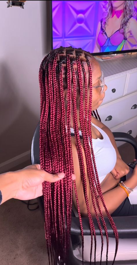 Burgundy Box Braids, Red Box Braids, Black Box Braids, Black Kids Braids Hairstyles, Wine Red Hair, Wine Hair, Big Box Braids Hairstyles, Blonde Braids, Box Braids Hairstyles For Black Women