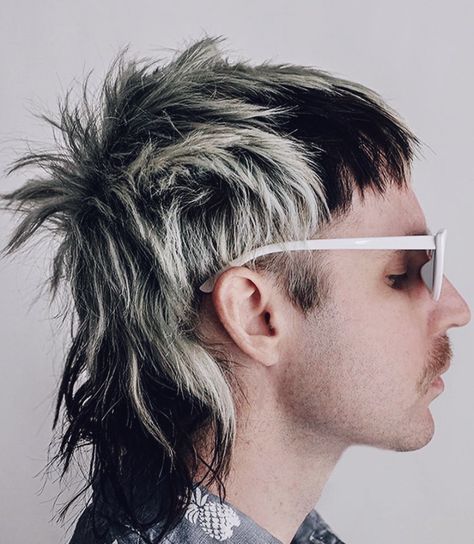 Edited by AirBrush. Mullet for mans #AirBrush #photoeditor #retouch #filter #mullet #aesthetic #manhair #inspiration #punkhair Subtle Mullet, Punk Mullet, Mullet Haircuts, Bleached Hair Men, A Line Hair, Skunk Hair, Dyed Hair Men, Funky Short Hair, Mens Hair Colour