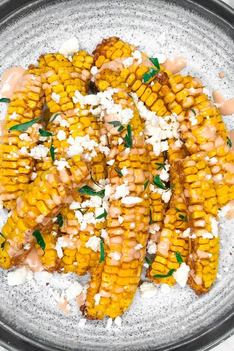 Air Fryer Elote Ribs Recipe With Photos Ear Of Corn, Mayo Sauce, Popsugar Food, Cotija Cheese, Ribs Recipe, Roasted Corn, Corn On The Cob, Healthy Veggies, Healthy Low Carb Recipes