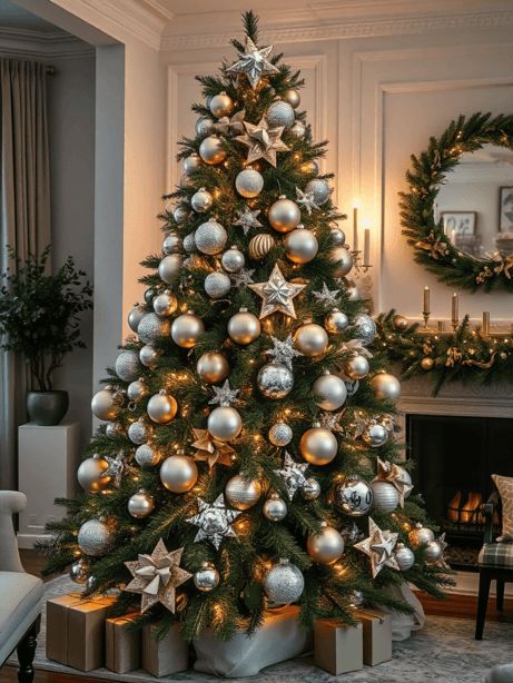 28 Classy Christmas Tree Decor Ideas Christmas Tree Ideas Classy, Classy Christmas Tree, Silver And Gold Christmas Tree, Hot Seat Questions, Christmas Tree Decor Ideas, Tree Decor Ideas, Ornament Display, Monochromatic Color Scheme, Classy Christmas