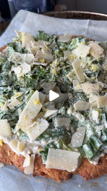 Caesar Salad Pizza, Anchovy Paste, Chicken Crust, Salad Pizza, Shaved Parmesan, Chicken Crust Pizza, Chicken Caesar Salad, Caesar Dressing, Pan Meals