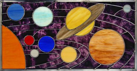 Stained Glass Planets, 9 Planets, Painted Stools, Contemporary Glass Art, Space Ships, Stained Glass Diy, Stained Glass Crafts, Stained Glass Designs, Faux Stained Glass