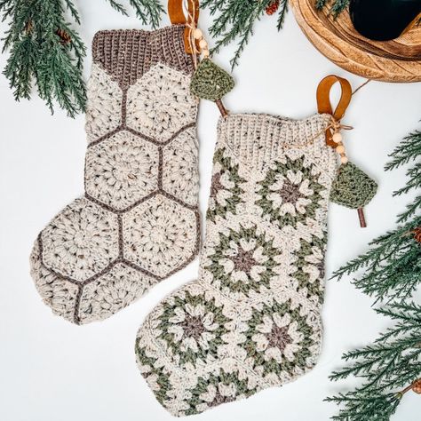 Merry Tweedmas Collection Granny Square Stocking, Granny Stockings, Stocking Crochet, Granny Christmas, Unique Stockings, Crochet Granny Squares, Crochet Stocking, Crochet Christmas Stocking, Stocking Pattern