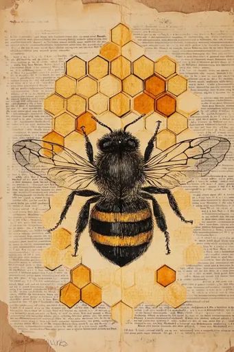 ↑↑↑ Larger size on website 🔸 A vintage illustration of a bee with wings spread out. The bee is sitting on a honeycomb with a back Bee Anatomy Illustration, Bumblebee Aesthetic, Honey Painting, Drawing Of A Bee, Bees Illustration, Bee Anatomy, Bumble Bee Illustration, Beehive Art, Brown Color Scheme