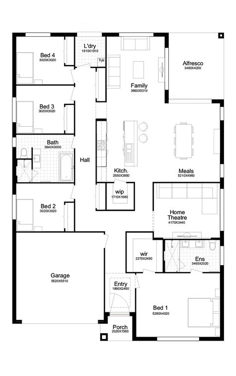 Floor plan for Belrose 27 100sqm House Design Floor Plans, 100sqm House Design, 100sqm House, Craftsman Houses, House Plans Australia, Single Storey House Plans, Bungalow Floor Plans, 4 Bedroom Apartments, Apartment Plans