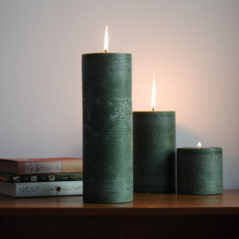 Dark Green Candles, Textured Candles, Sculpted Candles, Moss Candle, Candles Rustic, Extra Large Candles, Pretty Decorations, Cosy Home Decor, Green Candles