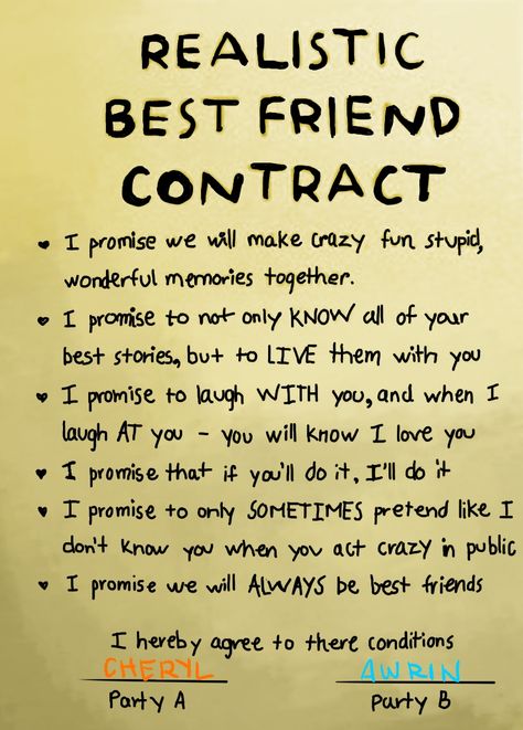 Realistic Friendship Contract, Bestie Contract Ideas, Friendship Contract Ideas, Bestie Book Ideas, Bestie Contract, I Love You Bestie, Imagine Rp, Friendship Agreement, Bff Contract