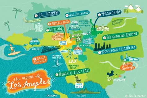 la map Los Angeles Tourist Map, Los Angeles Map Illustration, Los Angeles Map, Palm City, Los Angeles Beaches, Packing For Europe, Los Angeles Travel, Tourist Map, Golf Trip