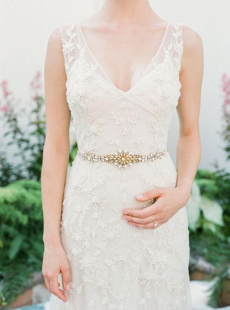 Gold and crystal bridal sash | Hushed Commotion on Etsy | Photo by Lindsay Madden Casual Wedding Dress Short, Rebecca Schoneveld, Wedding Dress Short, Bridal Belts, Beautiful Veil, Dazzling Earrings, Wedding Belt, Wedding Dress Belt, Bridal Sash