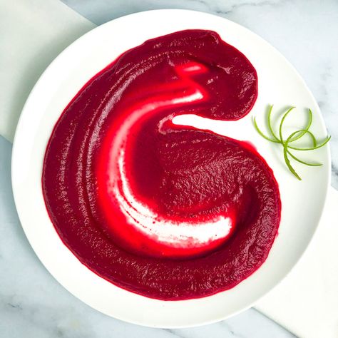 Cooked beets, garlic, lime, and spices transformed into a beautiful purple beet puree that’s perfect as a side, dip, or base for vegetables and proteins. Beet Puree, Bread Dips, Cooked Beets, Carrot Puree, S Mores Bars, Plating Ideas, Fancy Dinner Recipes, Plating Techniques, Beet Recipes