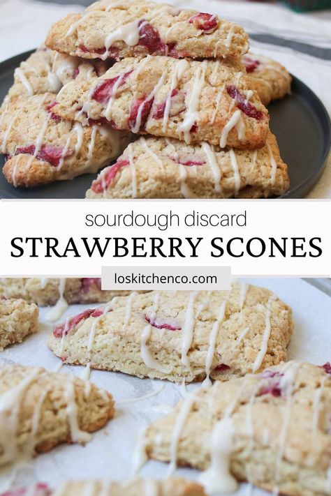 Strawberry Sourdough, Sourdough Strawberry, Sourdough Scones, Sourdough Discard Recipe, Strawberry Bread Recipes, Raspberry Scones, Strawberry Scones, How To Make Scones, Discard Recipe