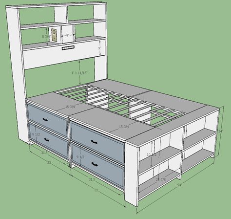 Diy Seng, Diy Storage Bed, Bed Shelves, Diy Bed Frame, Bed Plans, Twin Bed Frame, Small Room Design, Redecorate Bedroom, Bed Frame With Storage