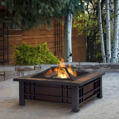 Real Flame Morrison 34 in. Wood Burning Fire Pit-906-BK at The Home Depot Diy Fire Pit Ideas, Small Fire Pit, Outdoor Fire Pit Table, Fire Pit Ring, Metal Fire Pit, Wood Fire Pit, Fire Pit Furniture, Square Fire Pit, Concrete Fire Pits