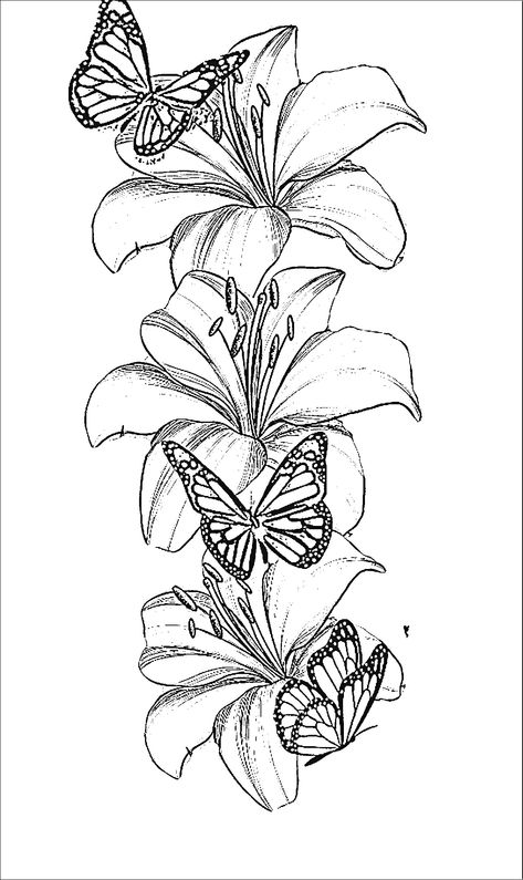 Forearm Half Sleeve Tattoos For Women Stencil, Lily Flower And Butterfly Tattoo, Full Shoulder Tattoos For Women, Lily With Butterfly Tattoo, Lily Flower Tattoos Sleeve, Dreamer Tattoos, Sleeve Tattoos Stencil, Tattoo Writing Designs, Lily Tattoos For Women