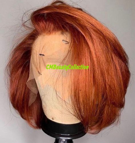 We only sell medium cap size (average 21.5-22.5 inches) You're buying a middle parting wig T part mean ( style parting in the middle) Brazilian Remy human hair wig T-part Lace Front wig Body wave Swiss lace Lace color :medium brown Pre-plucked 180 % density Average cap size: M(22.5 inches) Natural hair line Ginger orange ------General wigs maintenance -- 1.)Fill a tub or sink with lukewarm water. 2)Add a small amount of shampoo- just enough to make suds. 3 )simply switch your wig in the water wi Red Bob Wig, Colored Bob, Colored Bobs, Remy Human Hair Wigs, Curly Hair Wig, Pixie Cut Wig, Beautiful Wigs, Straight Lace Front Wigs, Body Wave Hair