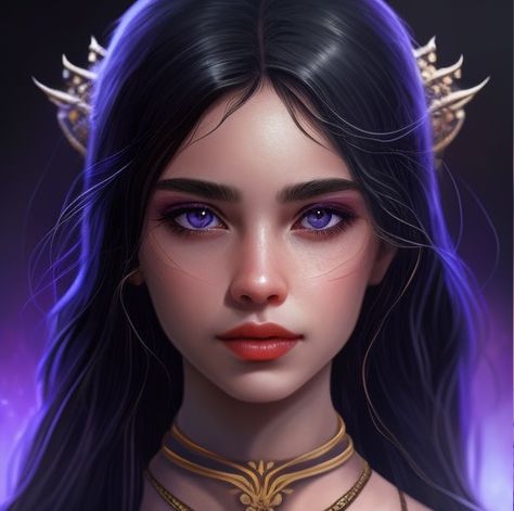 Purple Eyes Face Claim, Purple Eyes Character Art, Black Hair Violet Eyes, Black Hair Purple Eyes, Lilac Eyes, Lilac Eye, Royal Blue Hair, Girl Face Drawing, Black Hair Blue Eyes