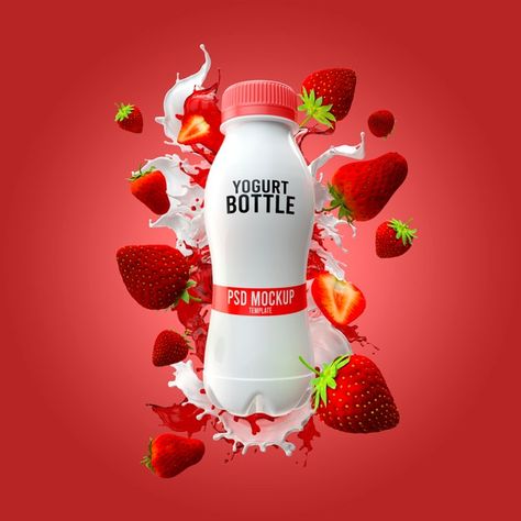 Yogurt bottle mockup with milk splash an... | Premium Psd #Freepik #psd #mockup #food #splash #packaging Yogurt Design, Milk Advertising, Juice Ad, Yogurt Packaging, Milk Splash, Cup Mockup, 타이포그래피 포스터 디자인, Food Graphic Design, Food Poster Design