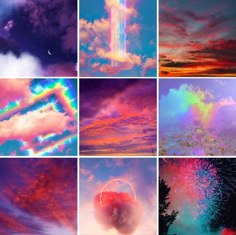 Cloud Moodboard, Rave Moodboard, Among The Clouds, Moodboard Ideas, Adopt Idea, Wallpaper Doodle, Rainbow Aesthetic, Mood Board Inspiration, Wings Of Fire