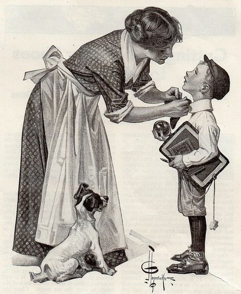 First day of school J.c Leyendecker, Norman Rockwell Art, American Illustration, Figure Sketching, 인물 드로잉, Vintage School, Illustration Vintage, Art Et Illustration, Norman Rockwell