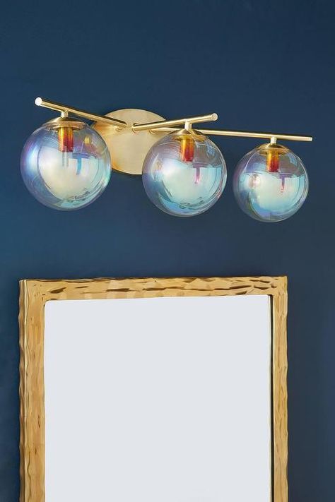 Prismatic Iridescent Glass Globes Vanity Sconce Mid Century Modern Bathroom, Mid Century Bathroom, Gorgeous Interiors, Unique Bathroom, Bathroom Light Fixtures, Humble Abode, Unique Lighting, Bathroom Essentials, Glass Globe