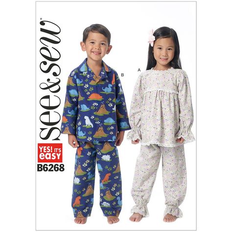 Toddlers and Childrens Top and Trousers Butterick Sewing Pattern 6268 | Sew Essential Pant Pattern, Kids Pyjamas, Boys Pjs, Sewing Challenge, Childrens Pyjamas, Girls Pjs, Pajama Pattern, Modern Sewing Patterns, Lee Ann