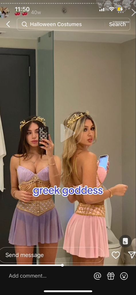 Duo Halloween Costumes Greek Goddess, Athena And Aphrodite Costume, Greek Goddesses Halloween Costumes, Greek Goddess Group Costume, Aphrodite And Ares Costume, Green Goddess Halloween Costume, Godesses Halloween Costume, Female Duos Characters, Greek Goddess Halloween Costume College